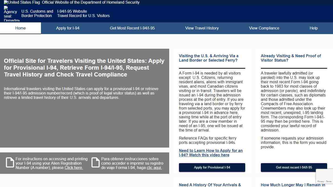 I-94/I-95 Website - Official Site for Travelers Visiting the United States